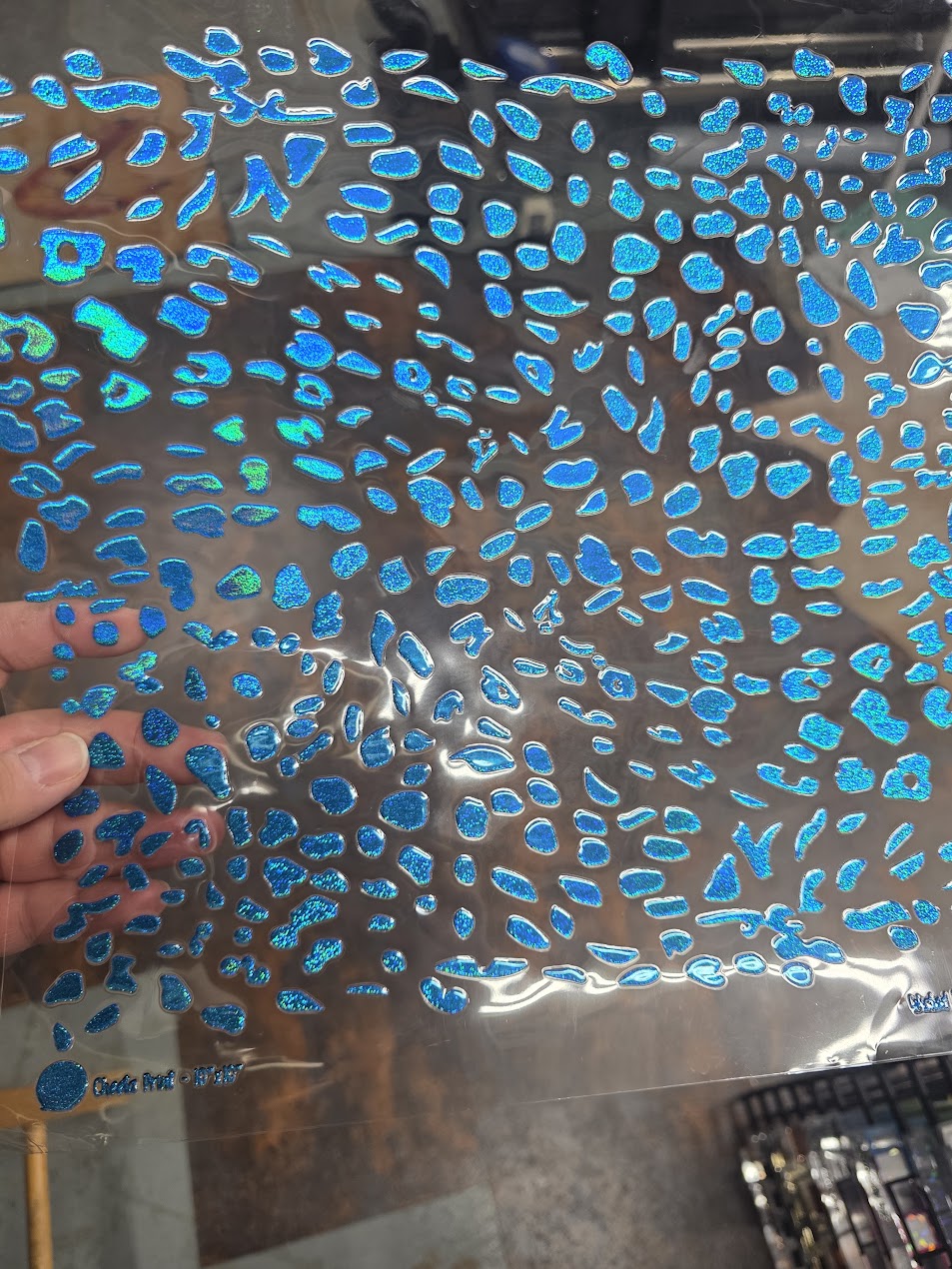 UVDTF Prism Blue Holographic Cheeta Print 11"x11"