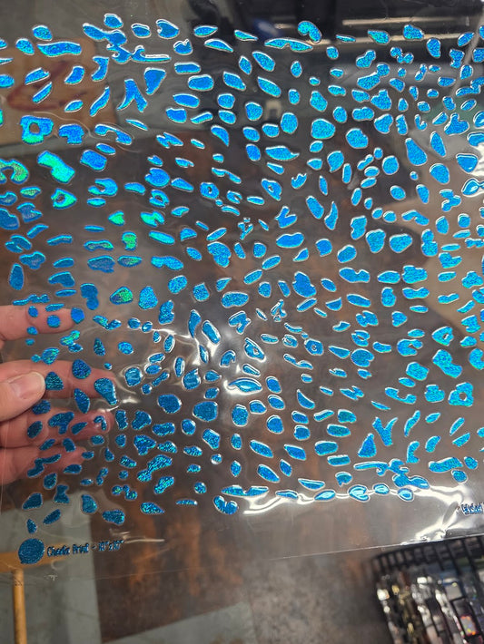 UVDTF Prism Blue Holographic Cheeta Print 11"x11"