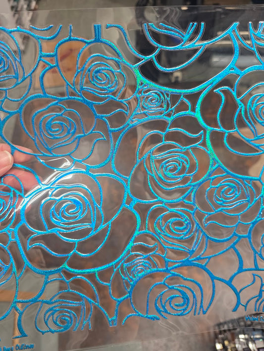UVDTF Prism Blue Holographic Rose Outlines 11"x11"