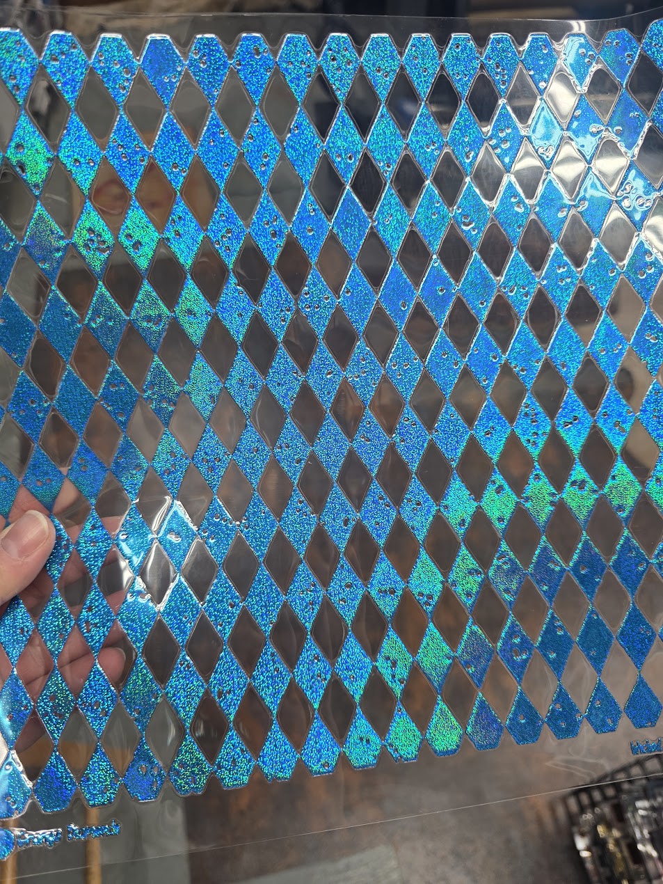 UVDTF Prism Blue Holographic Grunge Diamonds 11"x11"