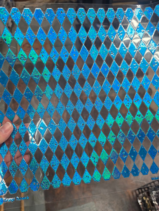 UVDTF Prism Blue Holographic Grunge Diamonds 11"x11"