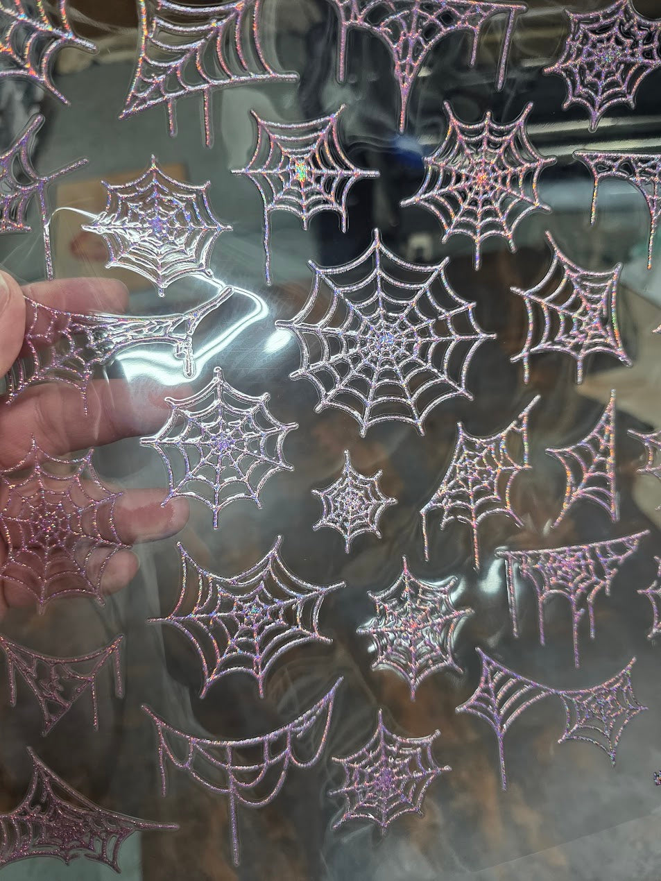 UVDTF Prism Rose Holographic Draped Spiderwebs 11"x11"