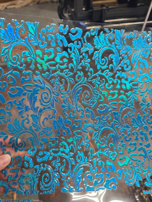 UVDTF Prism Blue Holographic Leather and Leopard 11"x11"