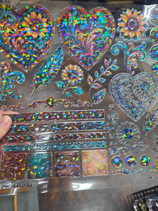 UVDTF Shattered Holographic Tooled Leather Sunflowers 11"x11"