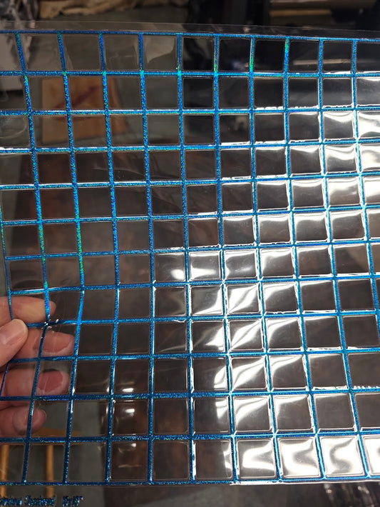 UVDTF Prism Blue Holographic Checkered Outline 11"x11"