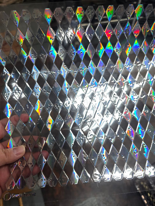 UVDTF Laser Holographic Silver Grunge Diamonds 11"x11"