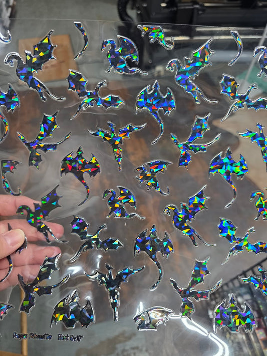 UVDTF Shattered Holographic Black Flying Dragon Silhouettes 11"x11"