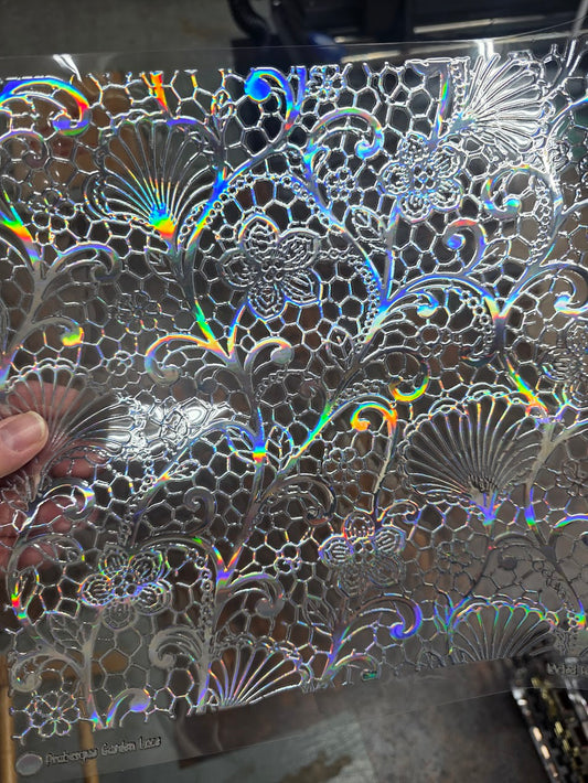 UVDTF Laser Holographic Silver Arabesque Garden Lace 11"x11"