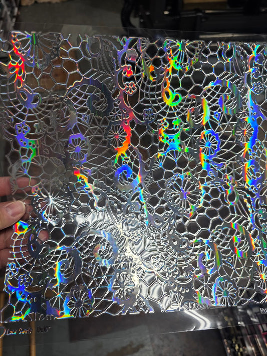 UVDTF Laser Holographic Silver Lace Swirls 11"x11"
