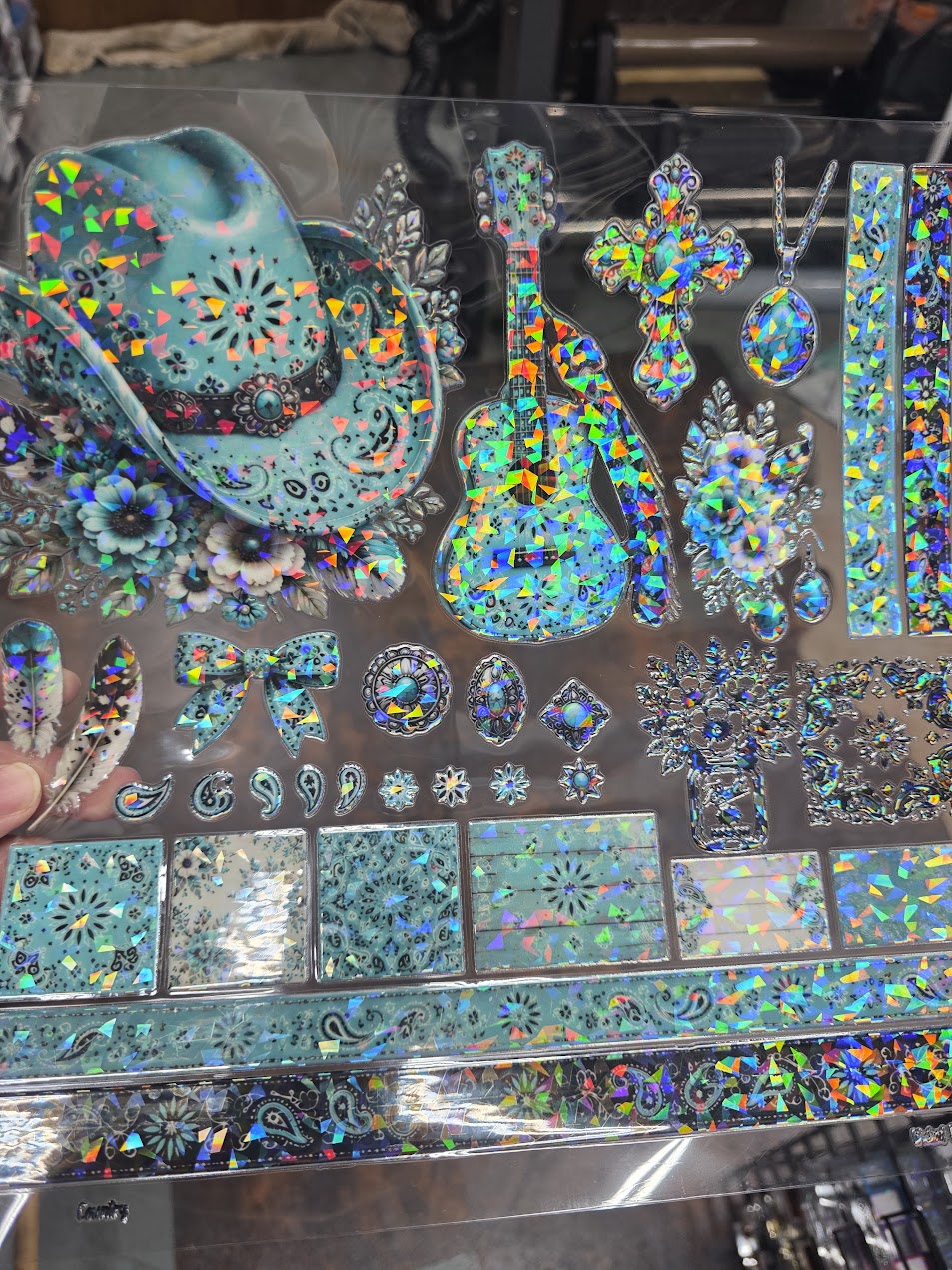 UVDTF Shattered Holographic Teal Paisley 11"x11"