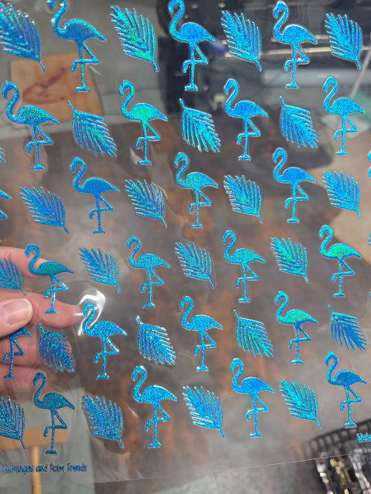 UVDTF Prism Blue Holographic Flamingos and Palm Fronds 11"x11"