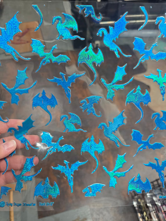 UVDTF Prism Blue Holographic Flying Dragon Silhouettes 11"x11"