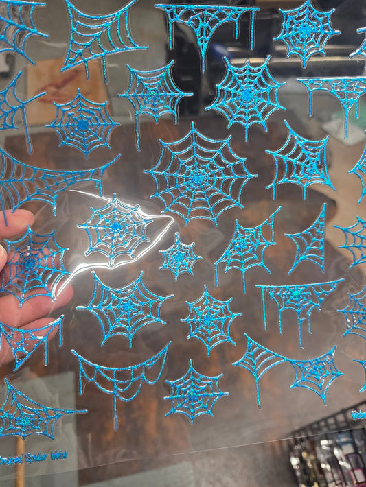 UVDTF Prism Blue Holographic Draped Spiderwebs 11"x11"