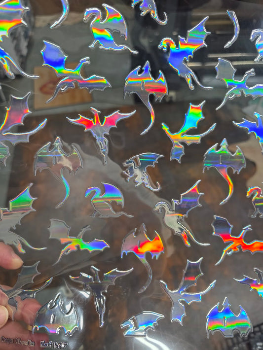 UVDTF Laser Holographic Silver Flying Dragon Silhouettes 11"x11"