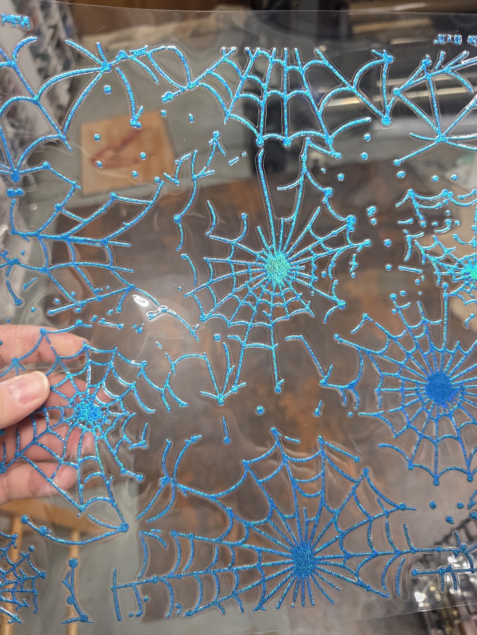 UVDTF Prism Blue Holographic Spider Webs 11"x11"