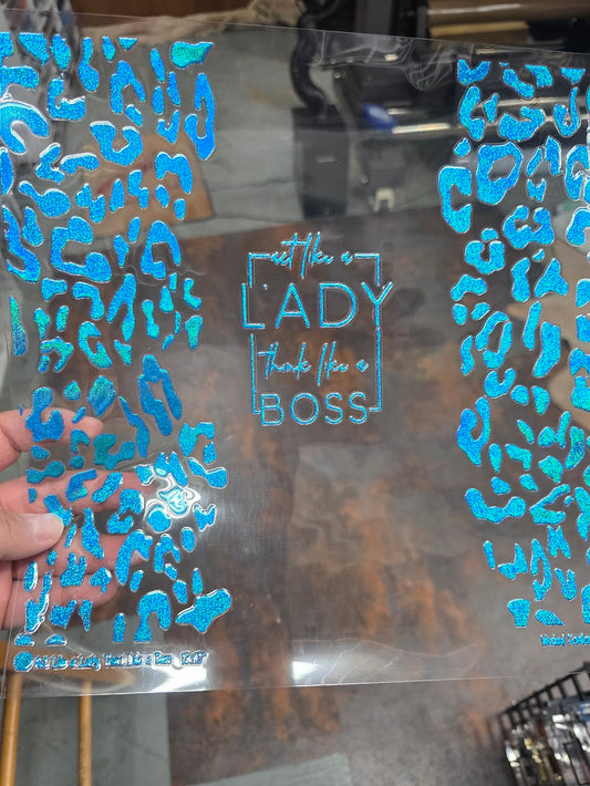 UVDTF Prism Blue Holographic Act Like a Lady Think Like a Boss 11"x11"