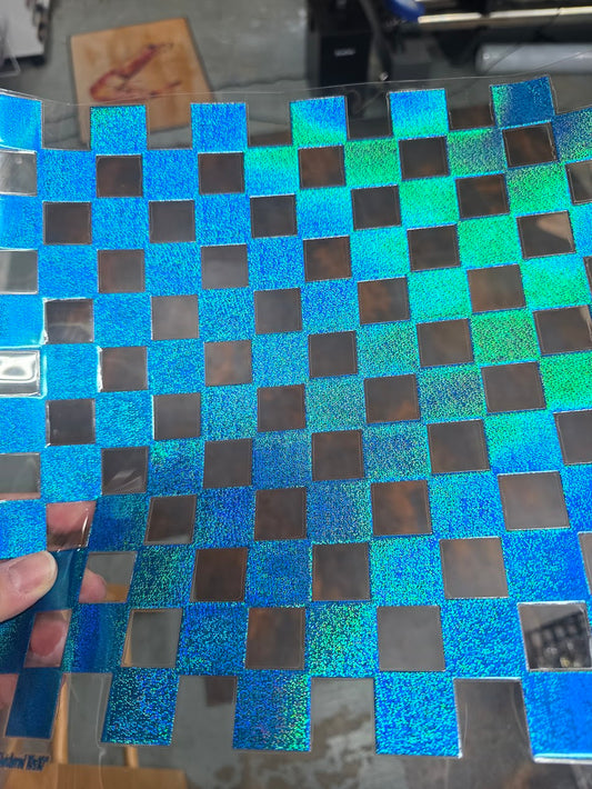 UVDTF Prism Blue Holographic Large Checker Pattern 11"x11"