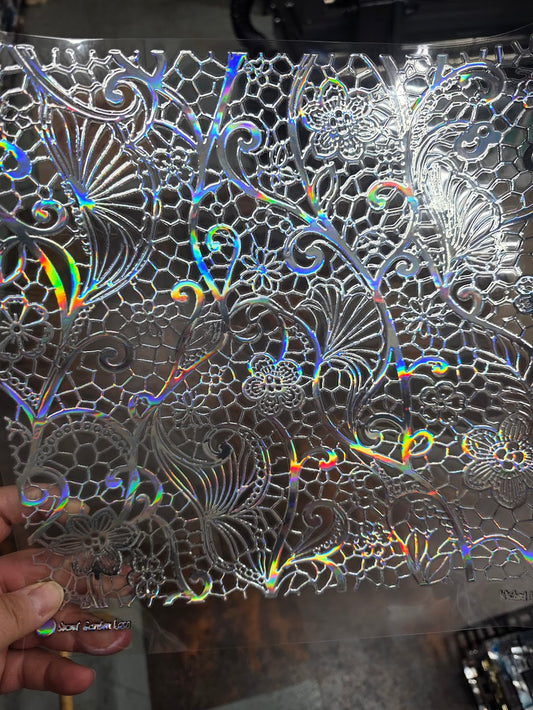 UVDTF Laser Holographic Silver Secret Garden Lace 11"x11"