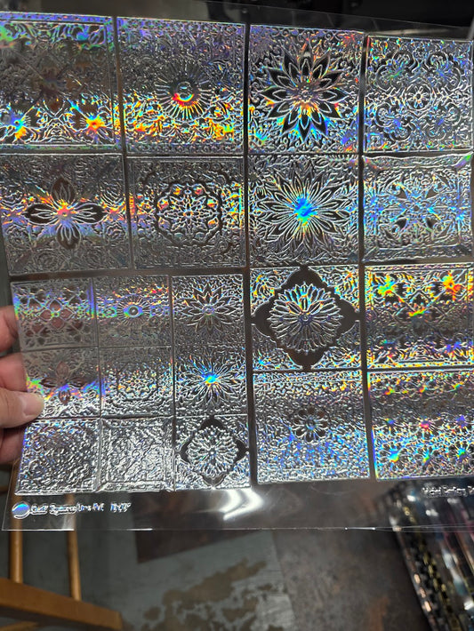 UVDTF Laser Holographic Silver Quilt Squares Line Art 11"x11"
