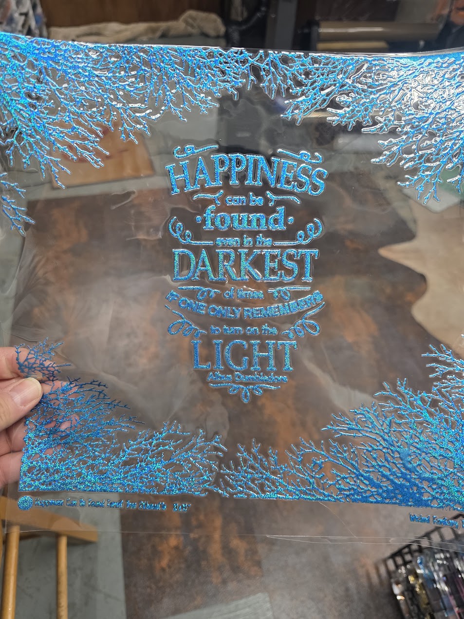 UVDTF Prism Blue Holographic Happiness Can Be Found 11"x11"