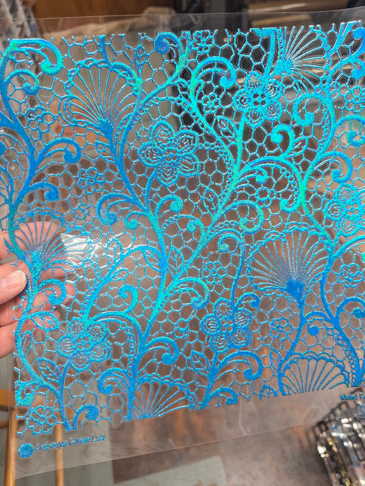 UVDTF Prism Blue Holographic Arabesque Lace 11"x11"