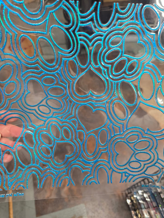 UVDTF Prism Blue Holographic Paw Print Outlines 11"x11"