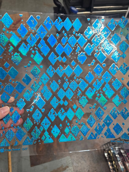UVDTF Prism Blue Holographic Grunge Diamonds 11"x11"