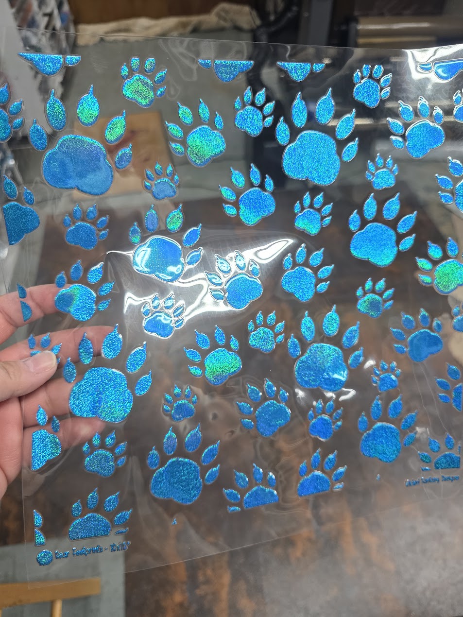 UVDTF Prism Blue Holographic Bear Footprints 11"x11"
