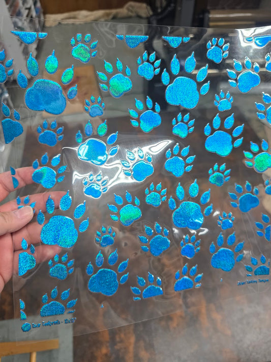 UVDTF Prism Blue Holographic Bear Footprints 11"x11"