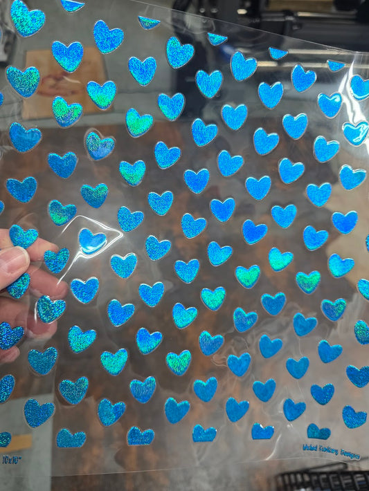UVDTF Prism Blue Holographic Hearts 11"x11"