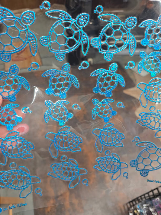 UVDTF Prism Blue Holographic Turtle Outlines 11"x11"