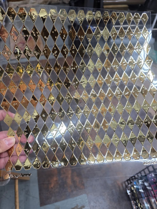 UVDTF Champagne Metallic Grunge Diamonds 11"x11"