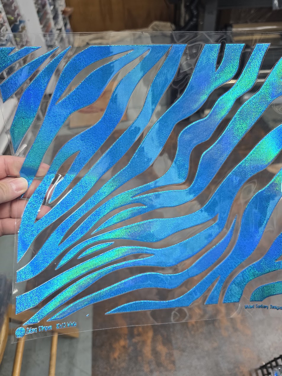 UVDTF Prism Blue Holographic Zebra Stripes 11"x11"