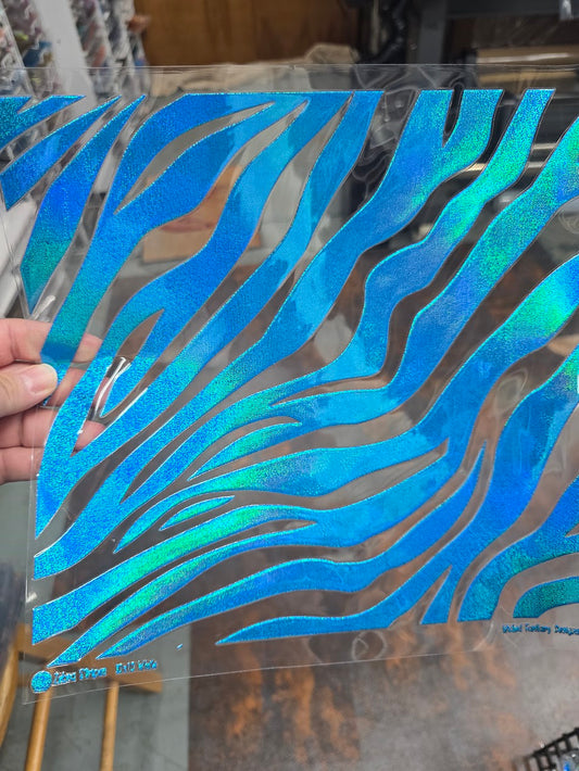 UVDTF Prism Blue Holographic Zebra Stripes 11"x11"