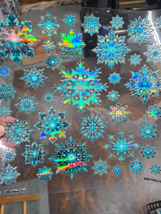 UVDTF Laser Holographic Teal Snowflakes 11"x11"