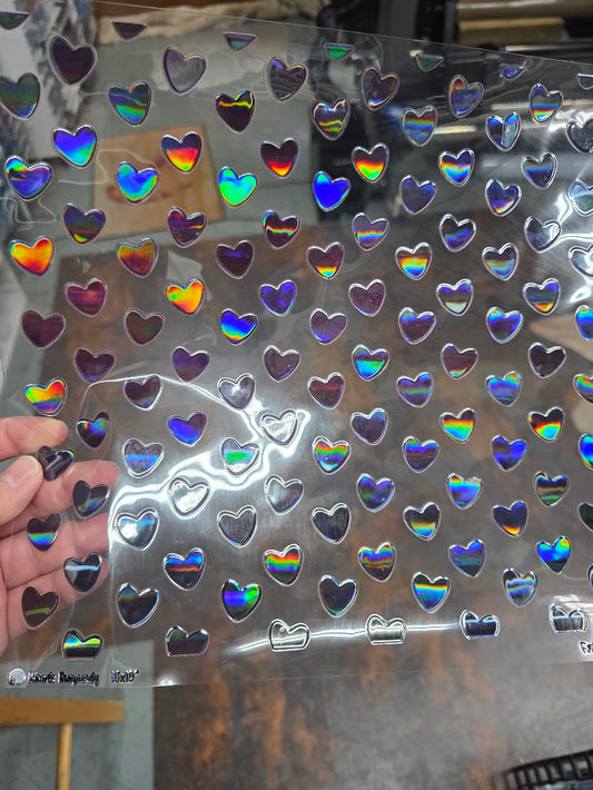 UVDTF Laser Holographic Burgundy Hearts 11"x11"