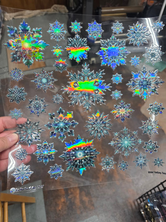UVDTF Laser Holographic Ice Blue Snowflakes 11"x11"