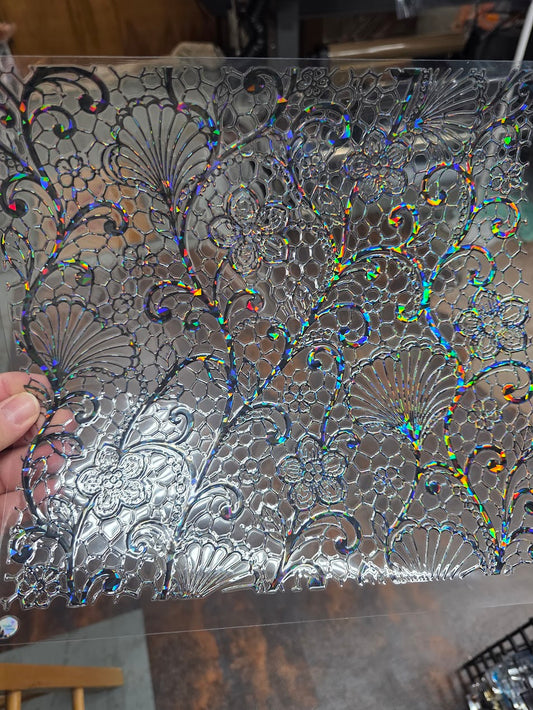 UVDTF Shattered Holographic Black Arabesque Lace 11"x11"