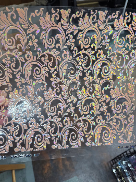 UVDTF Shattered Holographic Light Oil Tooled Leather 11"x11"
