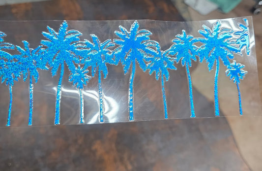 UVDTF Prism Blue Holographic Palm Tree Border 11"