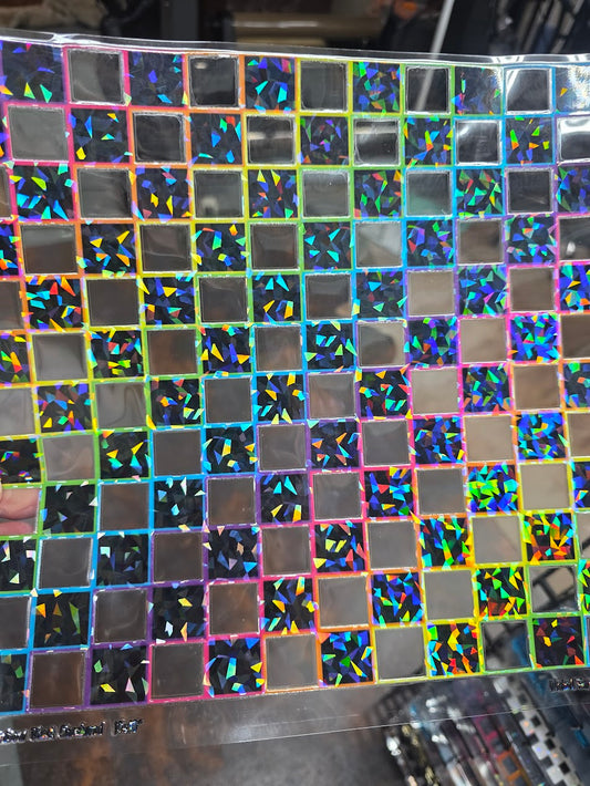 UVDTF Shattered Holographic Rainbow Black Checkered 11"x11
