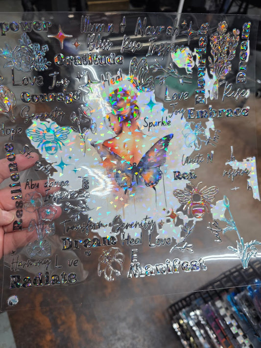 UVDTF Shattered Holographic Inspirational Butterfly 11"x11