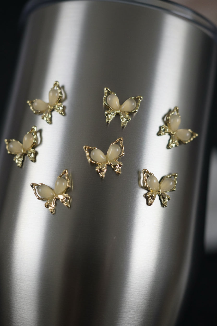 Champagne Butterfly Tumbler Embellishment Nail Charm 15mm