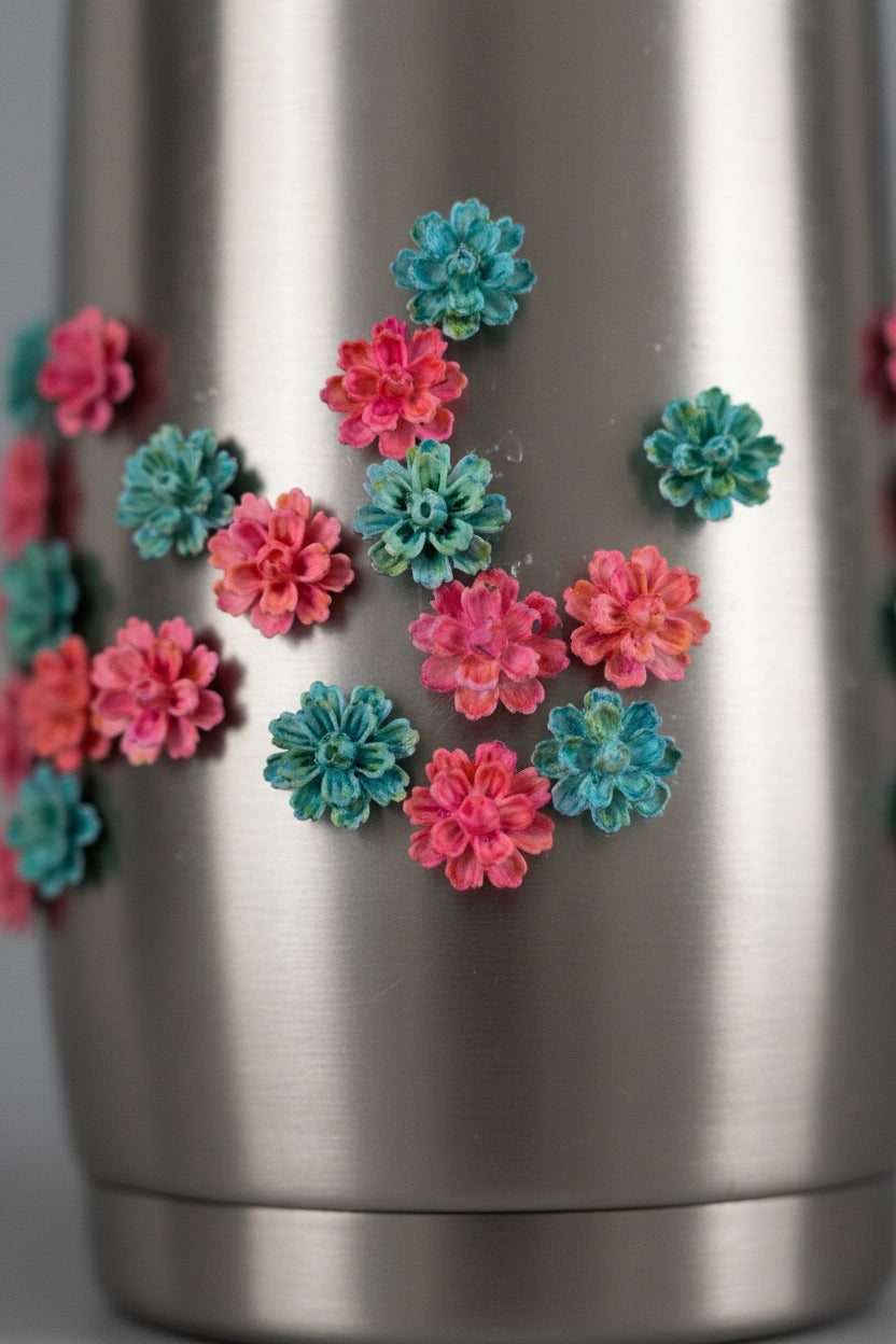 Pink Teal Dahlias Tumbler Embellishment Nail Charm .29in 11pc