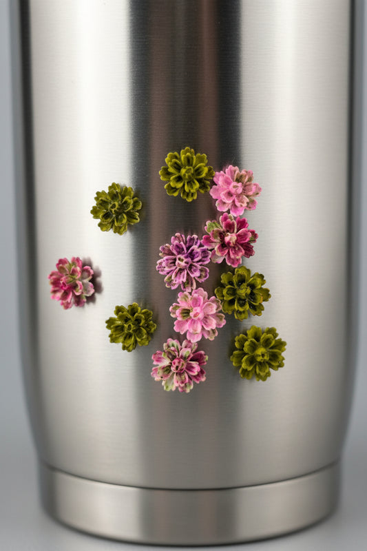 Pink Green Dahlias Tumbler Embellishment Nail Charm .29in 11pc