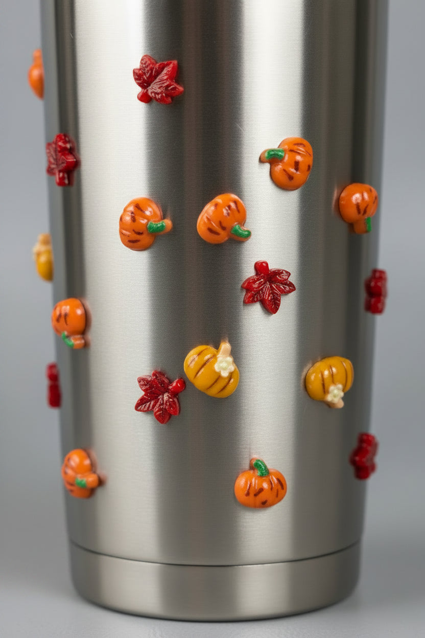 Fall Pumpkins and Leaves Tumbler Embellishment Nail Charm 1cm 9pc