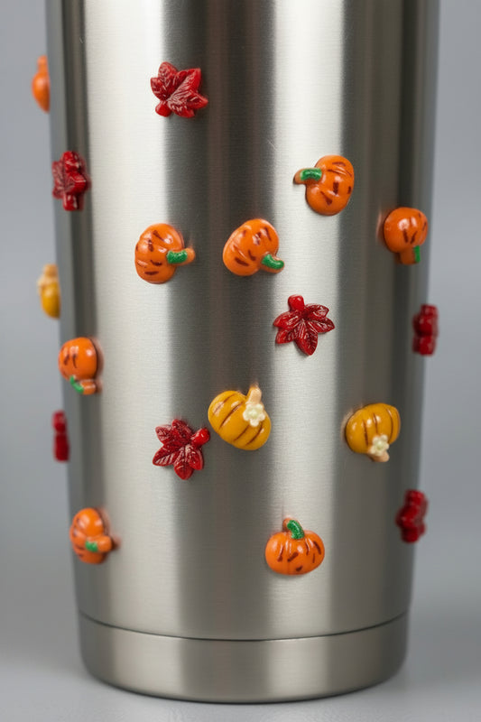 Fall Pumpkins and Leaves Tumbler Embellishment Nail Charm 1cm 9pc