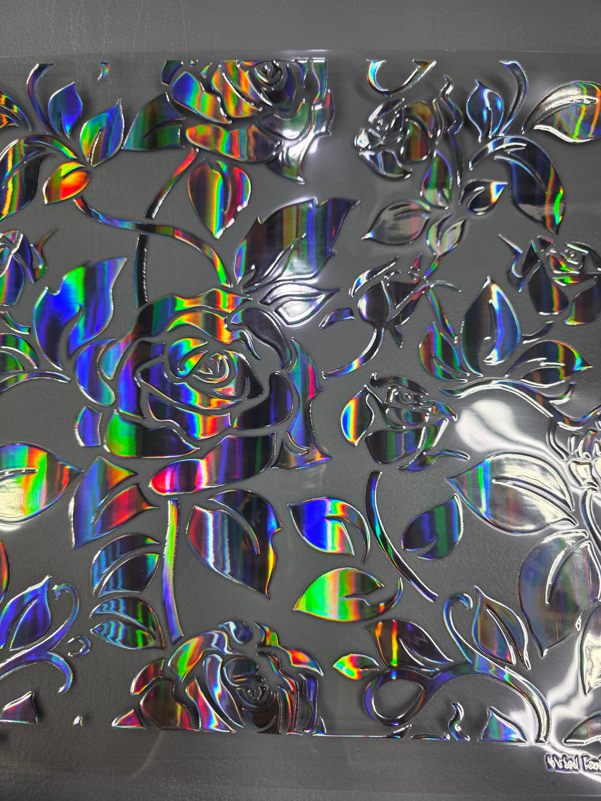 UVDTF Laser Silver Holographic Roses and Vines 11x11"