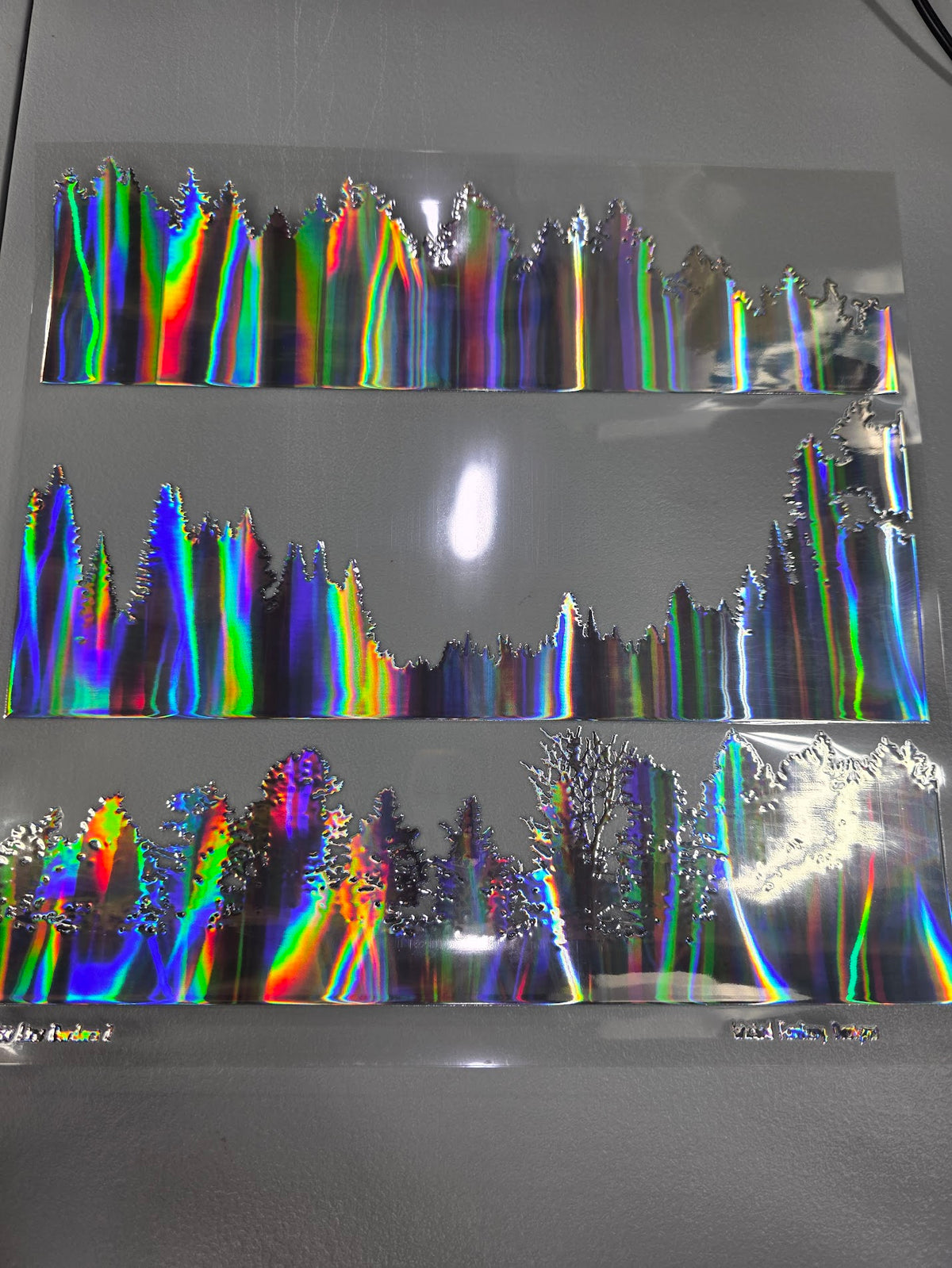 UVDTF Laser Silver Holographic Tree Line View 11"x11"