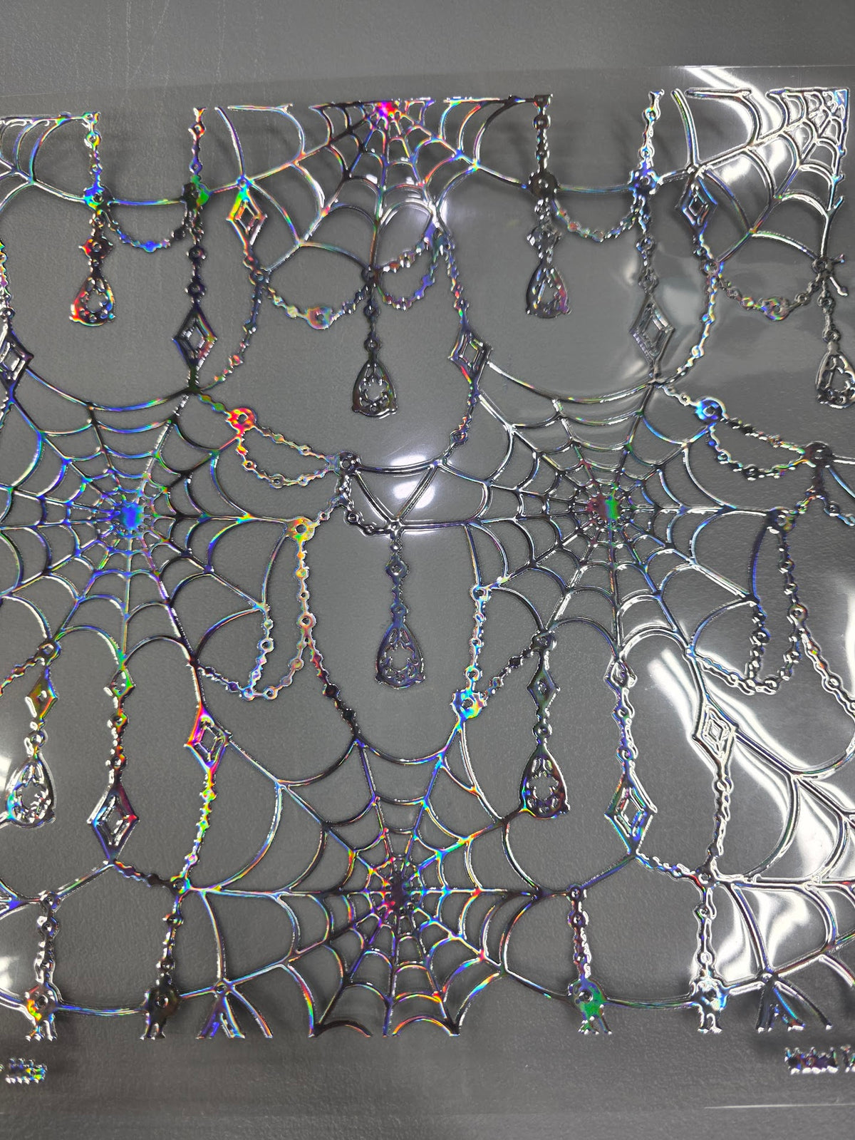 UVDTF Laser Silver Holographic Jeweled Spider Webs 11"x11"